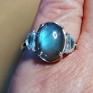 UNISEX LABRADORITE, MYSTIC TOPAZ. GORGEOUS COMBO. STERLING RING. SIZE 8